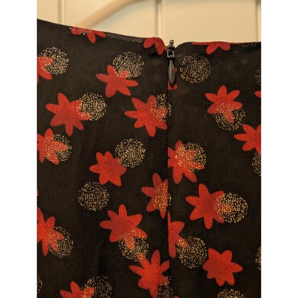 Lane Bryant Surplice Fitted Sz. 28 Black Midi Dress Red Metallic Gold Polka Dot - Picture 8 of 11